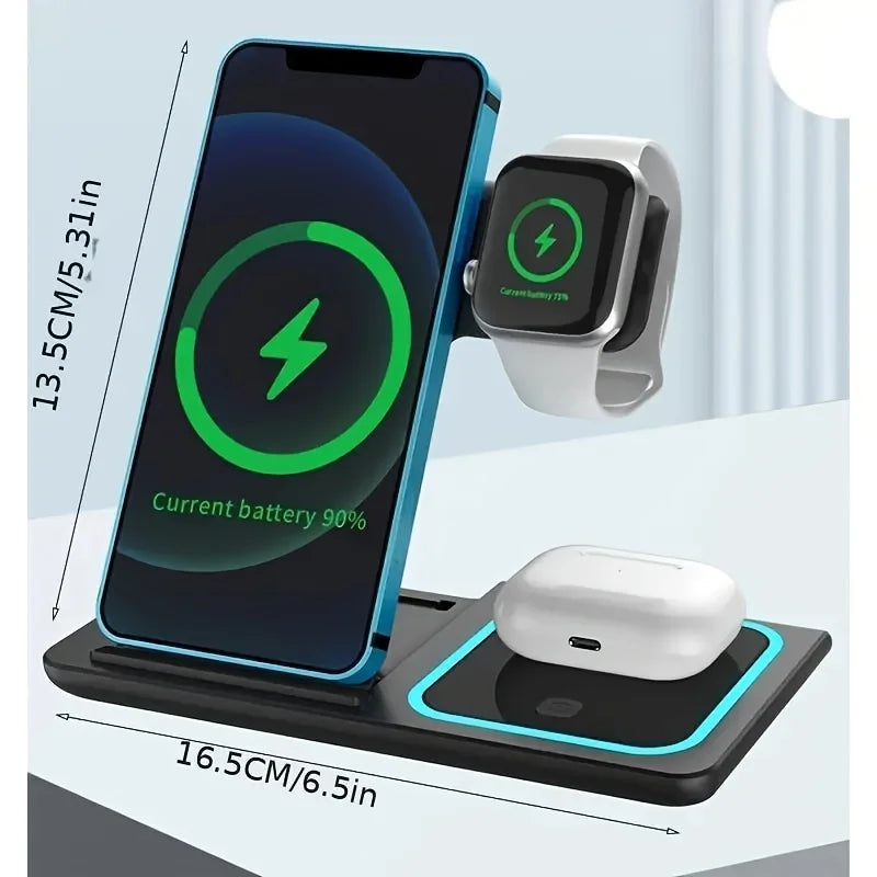 3-in-1 Fast Wireless Charger Station For Cell Phones, Ipods & Smart watches