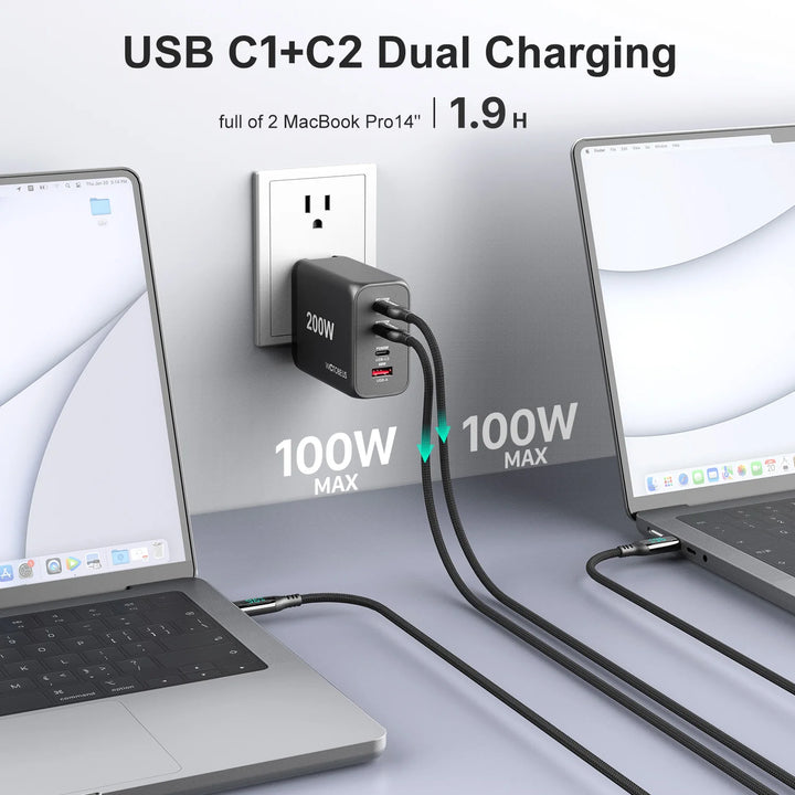 GaN 3 Pro, 200 W USB-C Fast Charger, WOTOBE US 4-Ports PD100 W, PPS 65 W, 45 W QC5 for iPhones, MacBook, Tablets & Laptops