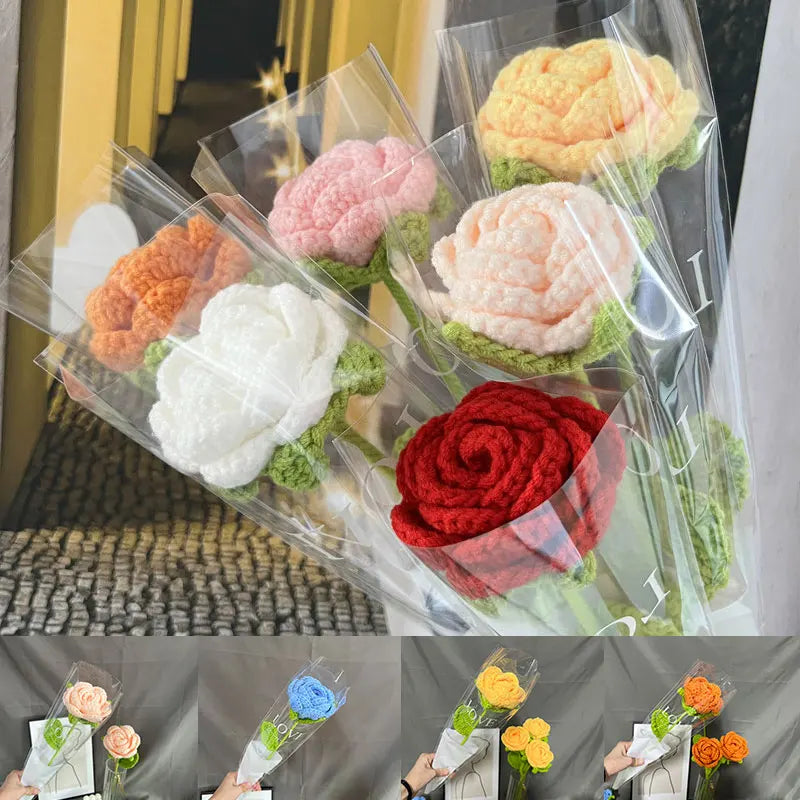 Handcrafted Knit Flower Bouquets Sunflower Rose Floral Arrangements