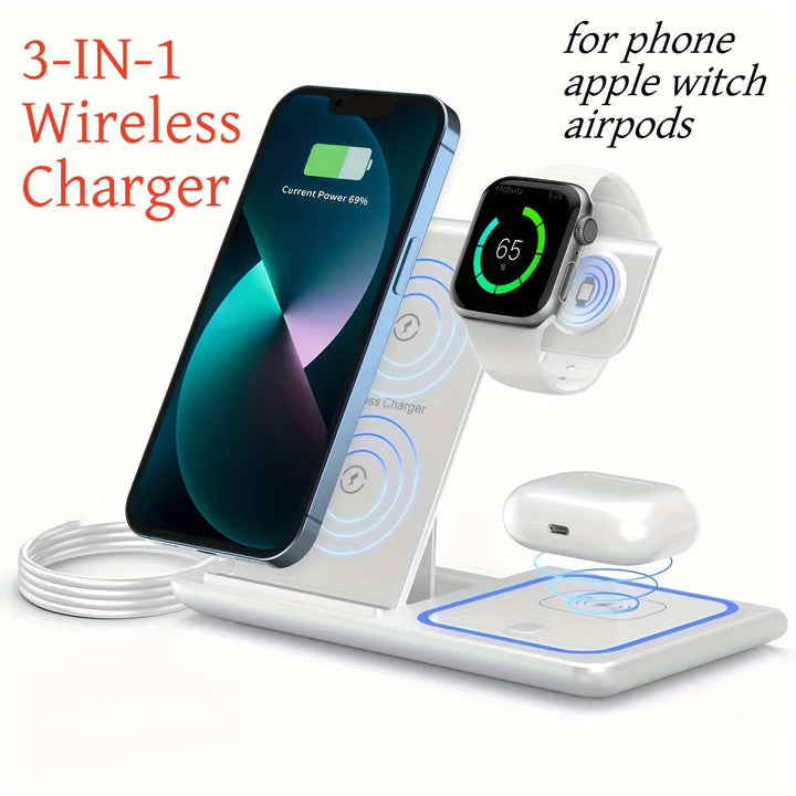 3-in-1 Fast Wireless Charger Station For Cell Phones, Ipods & Smart watches