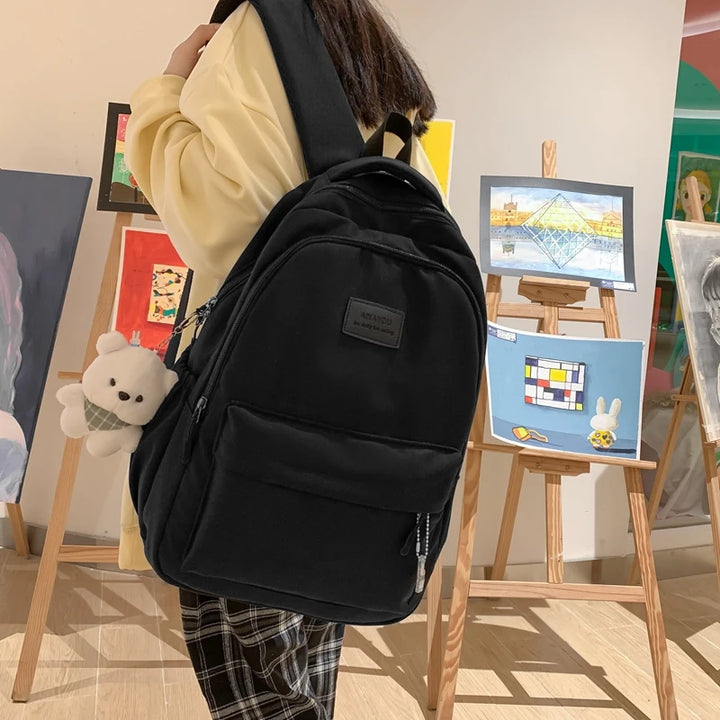 Waterproof Bag Backpack|Nylon Rucksack Fashionable For Girls| Women Shoulder High School Black Backpack