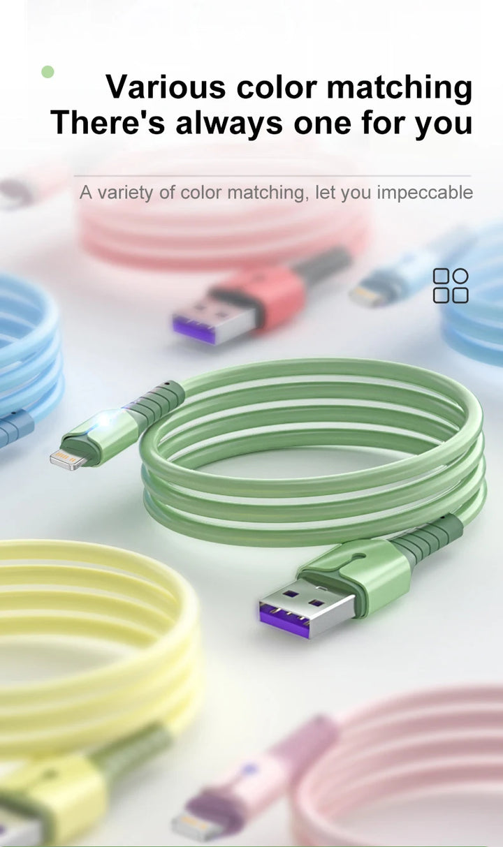 Liquid Silicone USB Cable For iPhone 14 Pro 12 11 13 Pro XS Max Xr X 8 AirPods Pro LED Phone Charger Cord Data Charger Wire