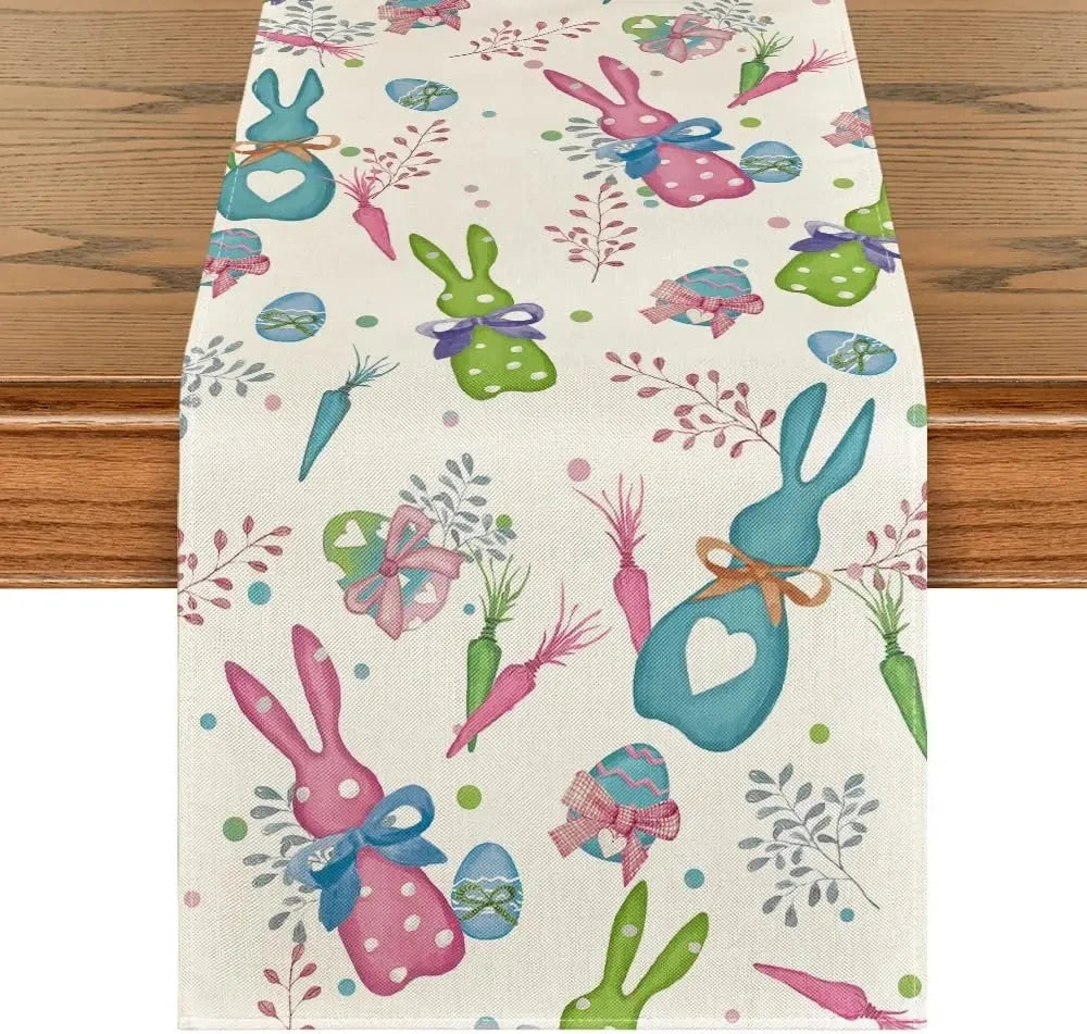 Easter Bunny Dining Table Runner Gnome Rabbit for home