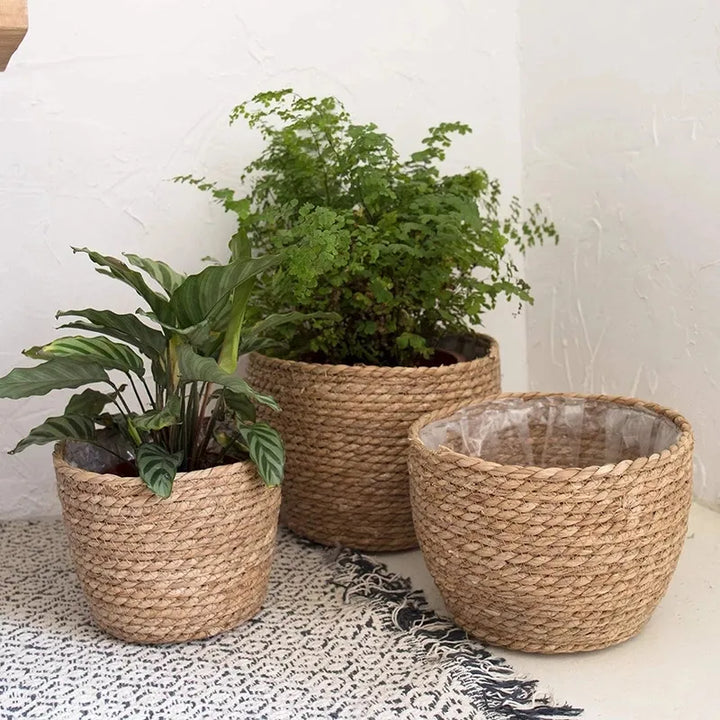 Straw Weaving Flower Plant Pot Basket Grass Planter for Indoor Outdoor Plants