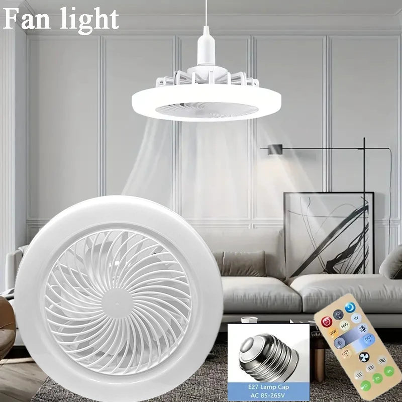 2-in-1 Three-speed Mode Fan With LED Light, LED Lamp Bead, Screw Fan With Remote Control