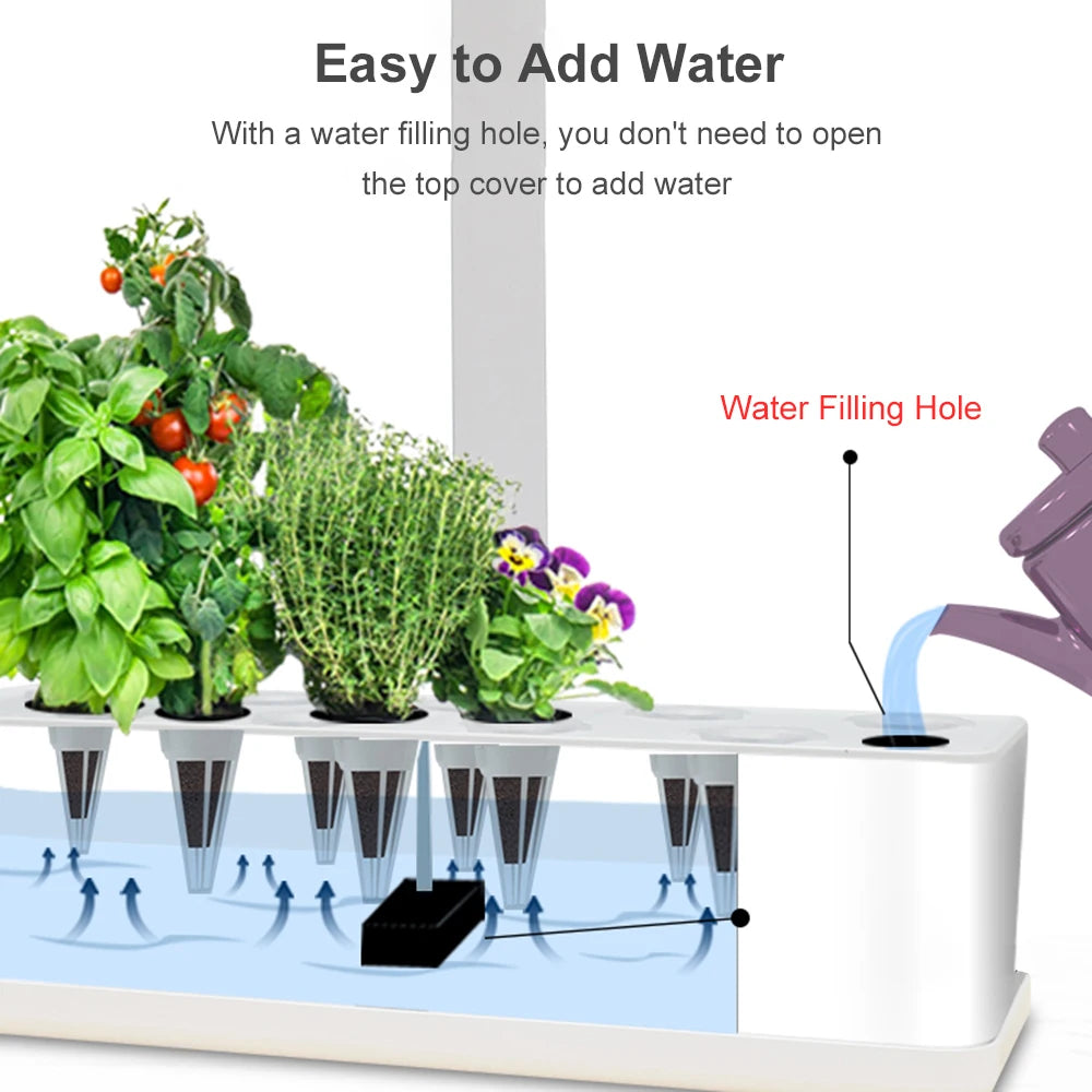 Water Pump Hydroponic System | Indoor Garden with 15W LED Lights, 9 Pods, and Auto Timing