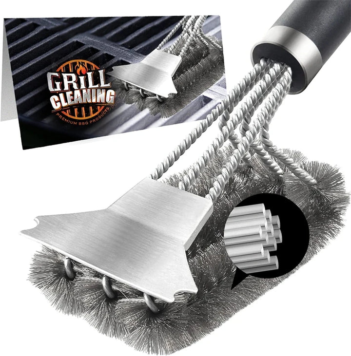 Safe Grill Brush and Scraper - 18 Inch Deluxe Handle, Stainless Steel Bristles for BBQ