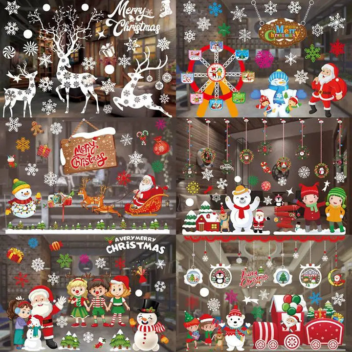 Christmas Window Sticker Merry Christmas Decorations For Home 2024 Cristmas Ornament Xmas Navidad Natal Gifts New Year 2024