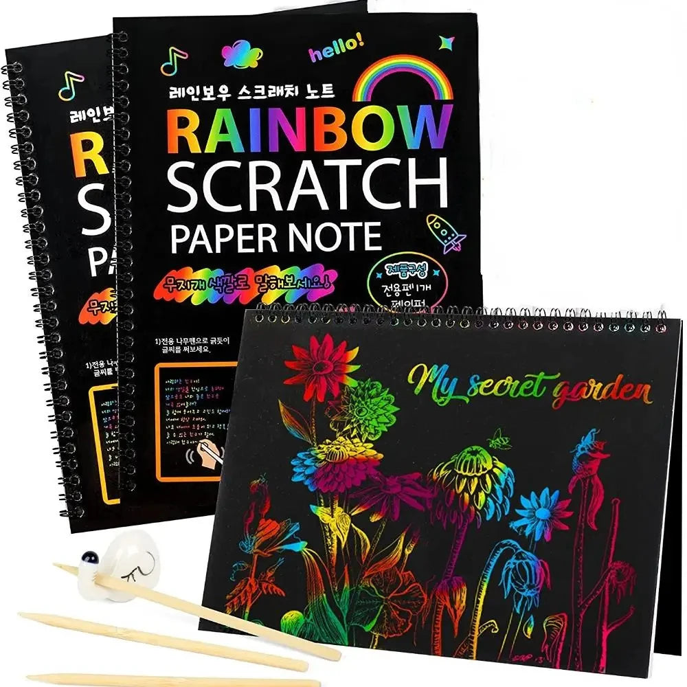 Rainbow Magic Scratch Off Paper | Set for Kids Arts Scraping Painting | Children DIY Graffiti Book