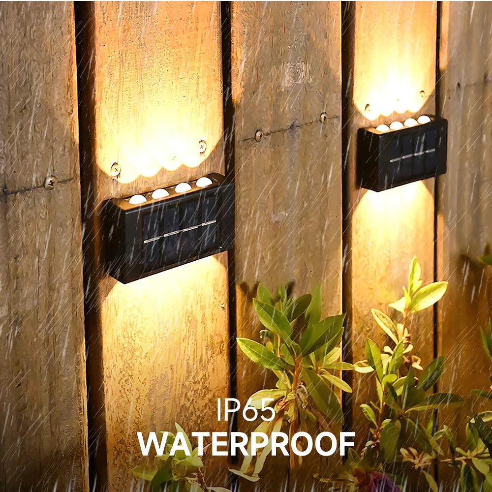 4/6/8/10LED Solar Wall Lamp, Outdoor, Waterproof, Solar Powered Light UP and Down Illuminate Home Garden Porch Yard Decoration