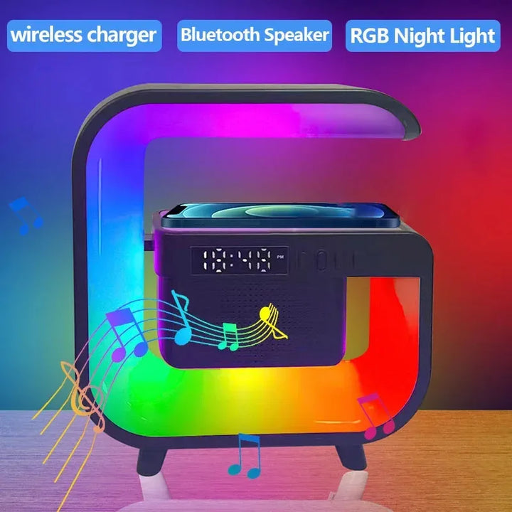 Multifunction Wireless Charger Stand | Bluetooth 5.0 Speaker | FM TF | RGB Night Light | Fast Charging Station for iPhone Samsung Multibrand