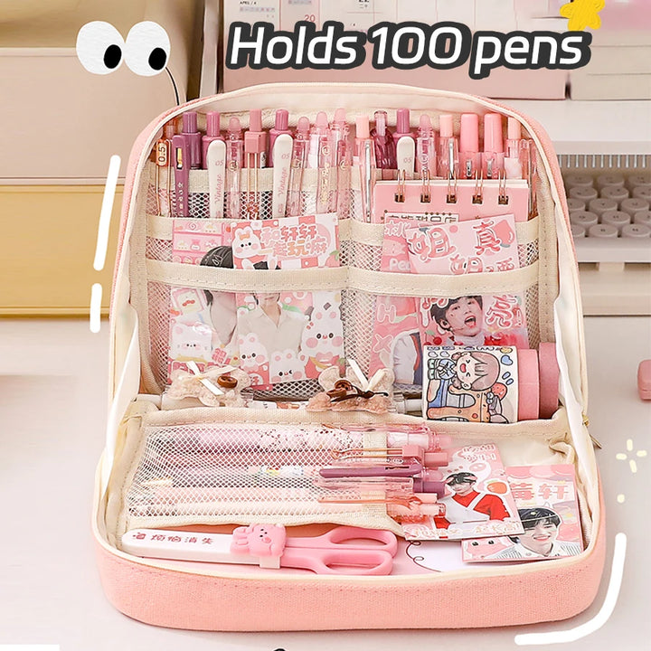 Pencil Case Large Capacity Bag Pouch Box For Girls | Japanese & Korean Style School & Office Stationery Pouch