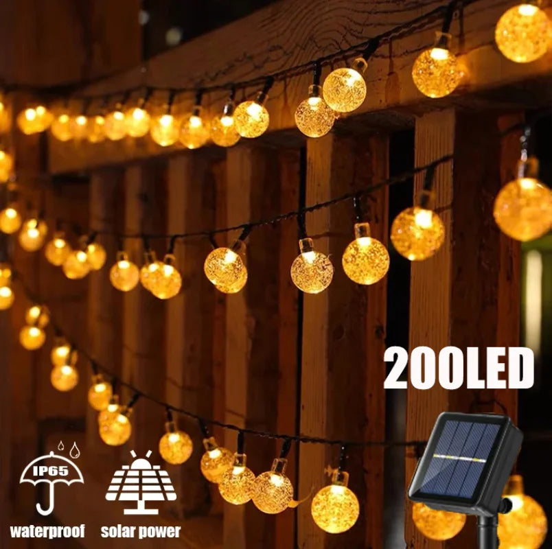 Outdoor Solar String Lights 200 LED Crystal Globe Lights Waterproof Solar Festoon Fairy Light for Garden, Christmas, Ramadan Decoration