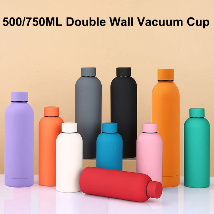 500/750ML Small Mouth Thermos Cup | Outdoor Stainless Steel Bottle, Rubber Paint Sports Kettle, Thickened Double Water Cup