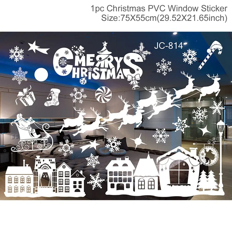 Christmas Window Sticker Merry Christmas Decorations For Home 2024 Cristmas Ornament Xmas Navidad Natal Gifts New Year 2024