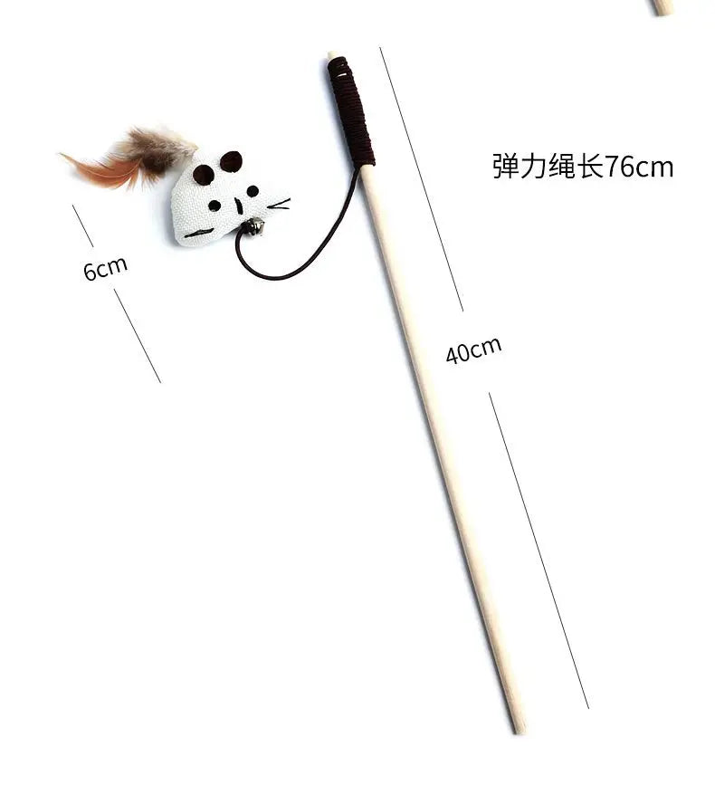 1PC Teaser Feather Toys Kitten Funny Colorful Rod Cat Wand Toys Wood Pet Cat Toys Interactive Stick Pet Cat Supplies