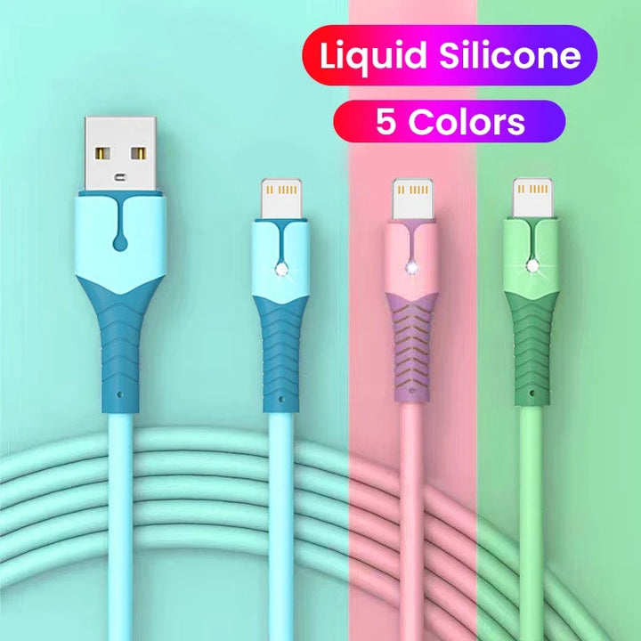 Liquid Silicone USB Cable For iPhone 14 Pro 12 11 13 Pro XS Max Xr X 8 AirPods Pro LED Phone Charger Cord Data Charger Wire