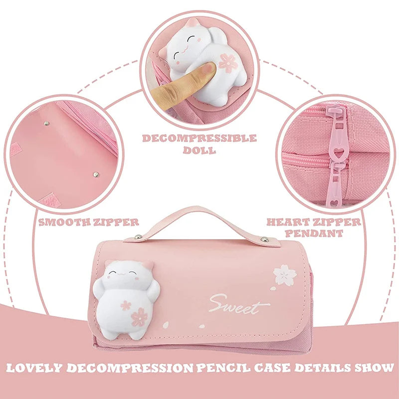 3D Pencil Case For Girls | Decompression Pen Pouch | Waterproof School Supplies Aesthetic Organiser Box Korean Stationery