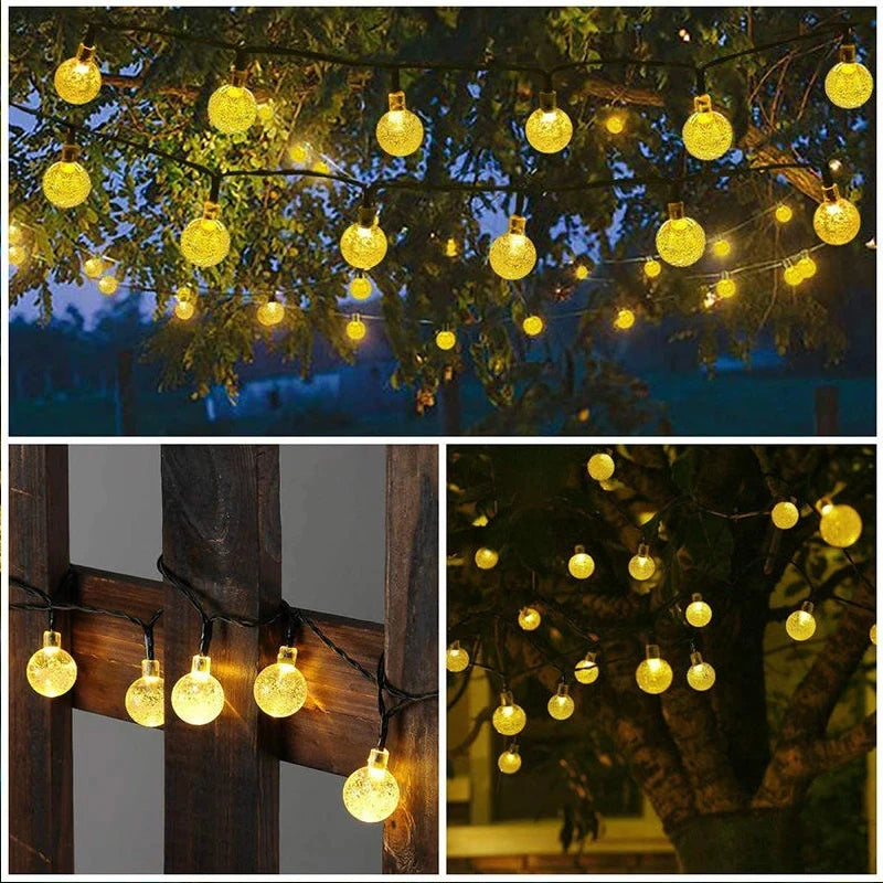 Solar Crystal LED String Lights, 60 LED 8 Lighting Modes, IP65, Fairy Light, Christmas, Garland For Garden Party Decor - 1&2 Pcs