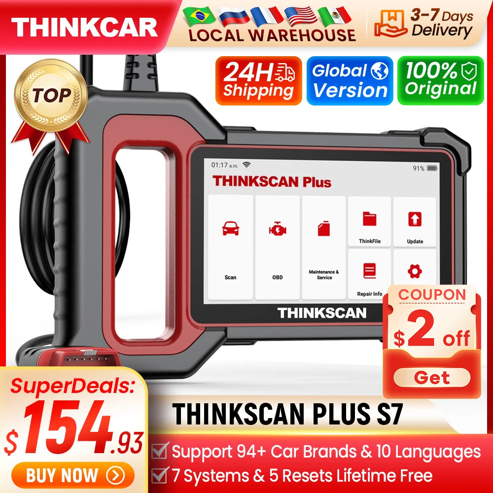 ThinkScan Plus S7, S6, S4 OBD 2 Car Diagnostic Tool For Automotive Scanner Auto Diagnosis Code Errors With 28 Resets