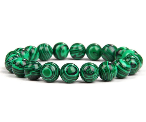 10mm Energy Yoga Bracelet Green Malachite Handmade Beaded Bracelet