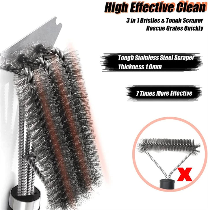 Safe Grill Brush and Scraper - 18 Inch Deluxe Handle, Stainless Steel Bristles for BBQ