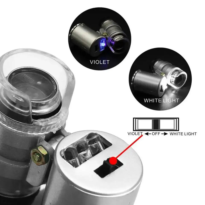 Handheld 60X Microscope with LED Light - Compact Magnifier for Jewellery & Currency Detection