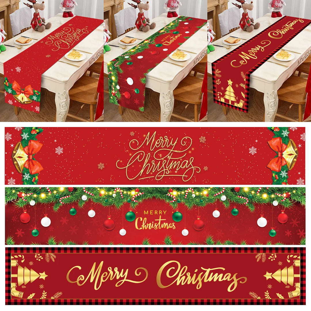 Polyester Christmas Table Runner Merry Christmas Decorations for Home decor 2024 Xmas Navidad Notal Noel Gifts New Year 2024