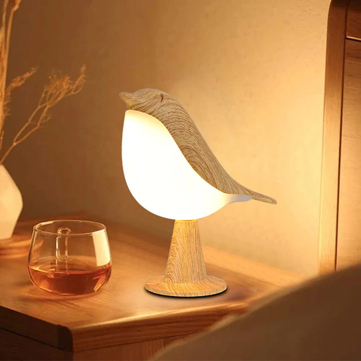 Modern Simple Magpie LED Bedside Lamp - Touch Control, Cordless Wooden Bird Night Light