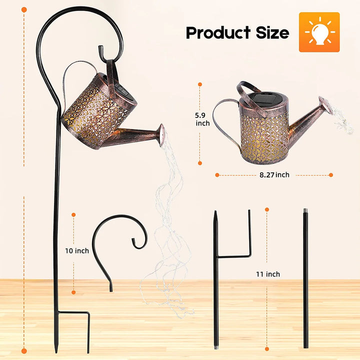 Solar Watering Can Light - Hanging On Hook Waterfall Lamp for Outdoor Garden Decor