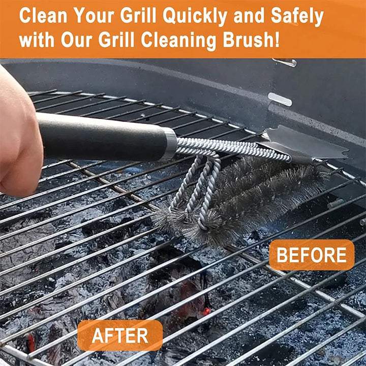 Safe Grill Brush and Scraper - 18 Inch Deluxe Handle, Stainless Steel Bristles for BBQ