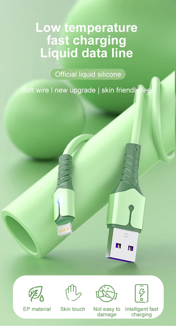 Liquid Silicone USB Cable For iPhone 14 Pro 12 11 13 Pro XS Max Xr X 8 AirPods Pro LED Phone Charger Cord Data Charger Wire