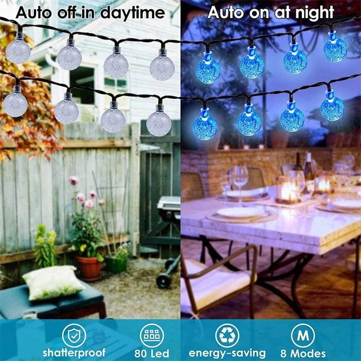 Outdoor Solar String Lights 200 LED Crystal Globe Lights Waterproof Solar Festoon Fairy Light for Garden, Christmas, Ramadan Decoration