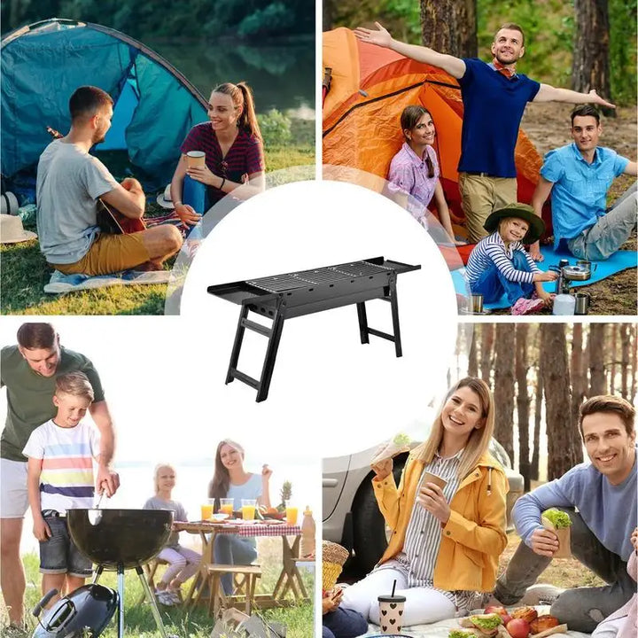 Foldable Portable Charcoal Grill, Wood-Burning Camp Stove, Picnic BBQ Cooker, Metal Burner - Ideal for Camping and Outdoor Barbecues