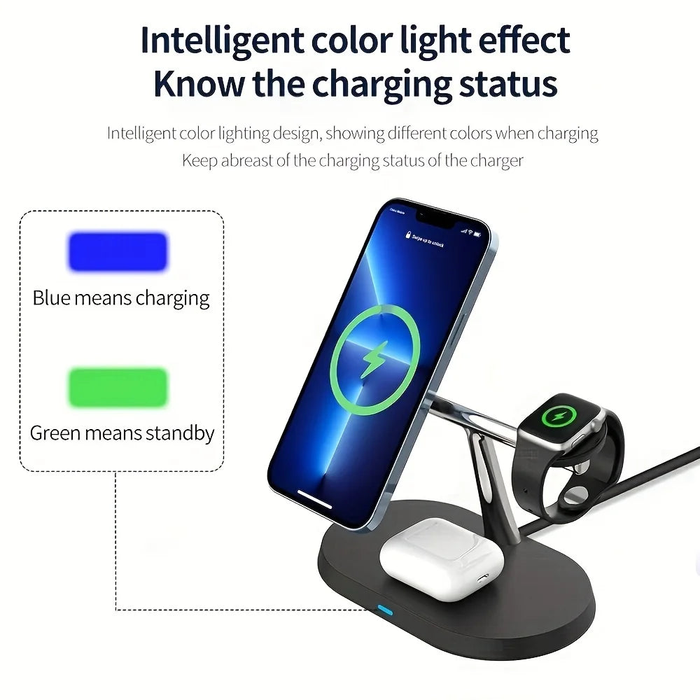 100W Magnetic Wireless Charger Stand For iPhone 15 14 13 Pro Max | Apple Watch 8 7 6 | AirPods 3 In 1 Magsafe Fast Charging Station