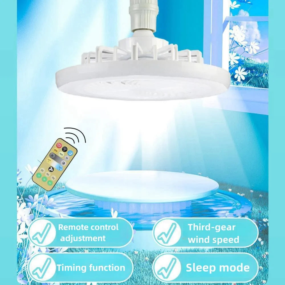 2-in-1 Three-speed Mode Fan With LED Light, LED Lamp Bead, Screw Fan With Remote Control