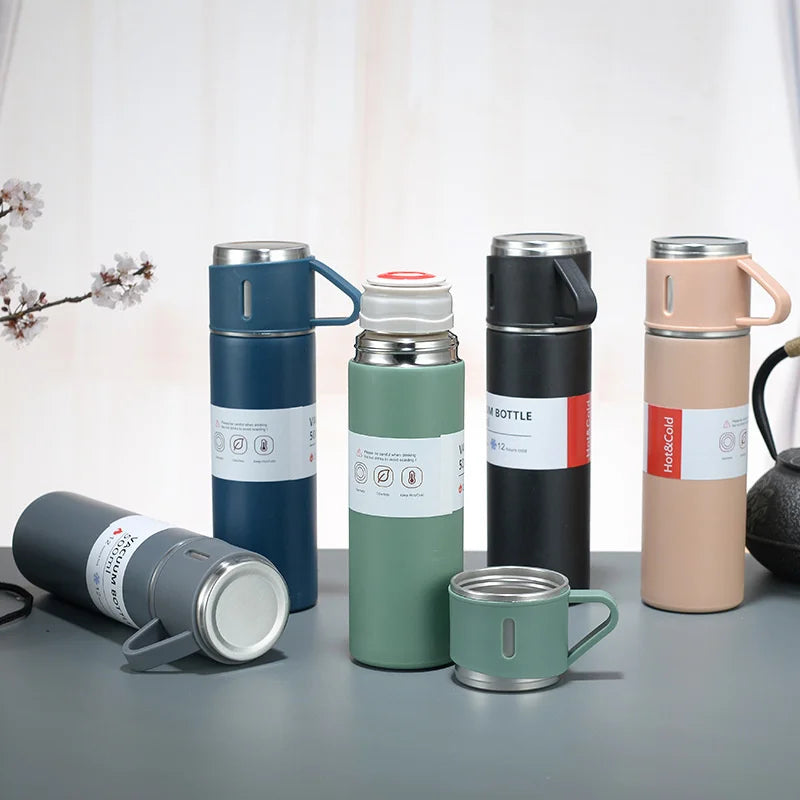 500ML Stainless Steel Vacuum Flask with Business Style Shimmering Design Coffee Mug | Thermos Bottle with Portable Cups