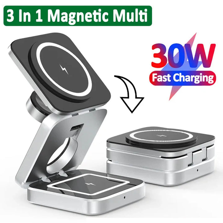 30W, 3 In 1 Magnetic Wireless Charger Stand Pad for iPhone 15 14 13 12 Pro Max Airpods Pro iWatch 8 7 6 Fast | Charging Dock Station