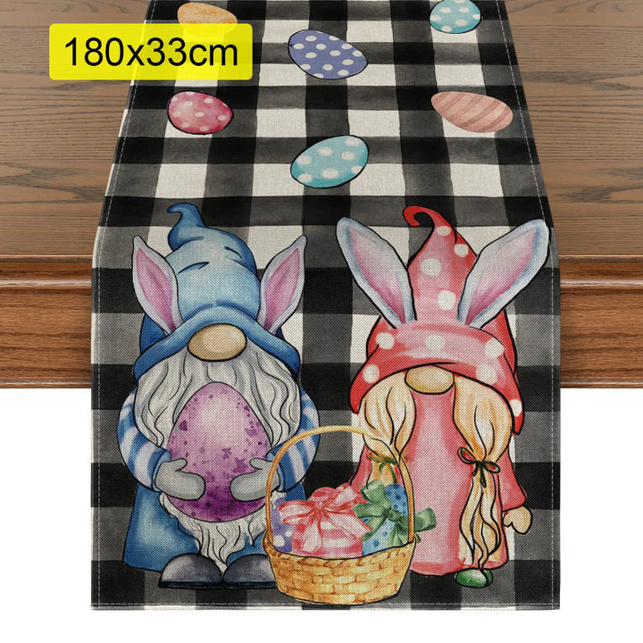  Easter Bunny dining table runner with gnome rabbit design 