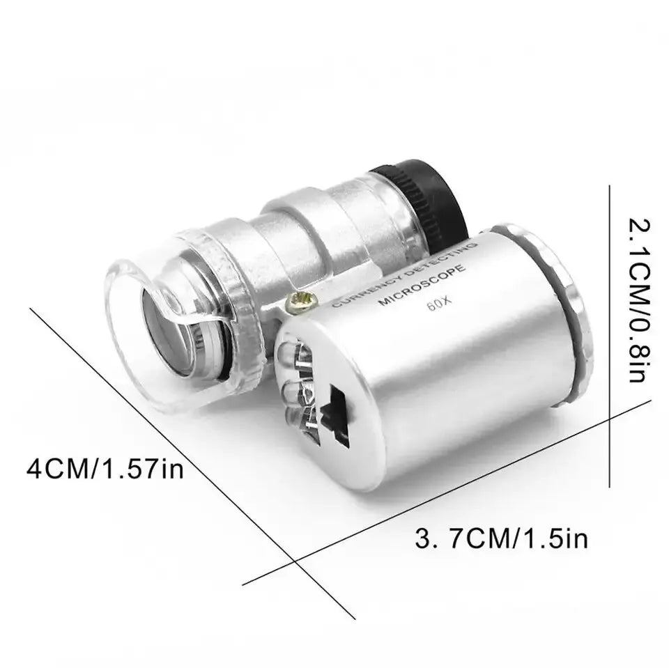 Handheld 60X Microscope with LED Light - Compact Magnifier for Jewellery & Currency Detection