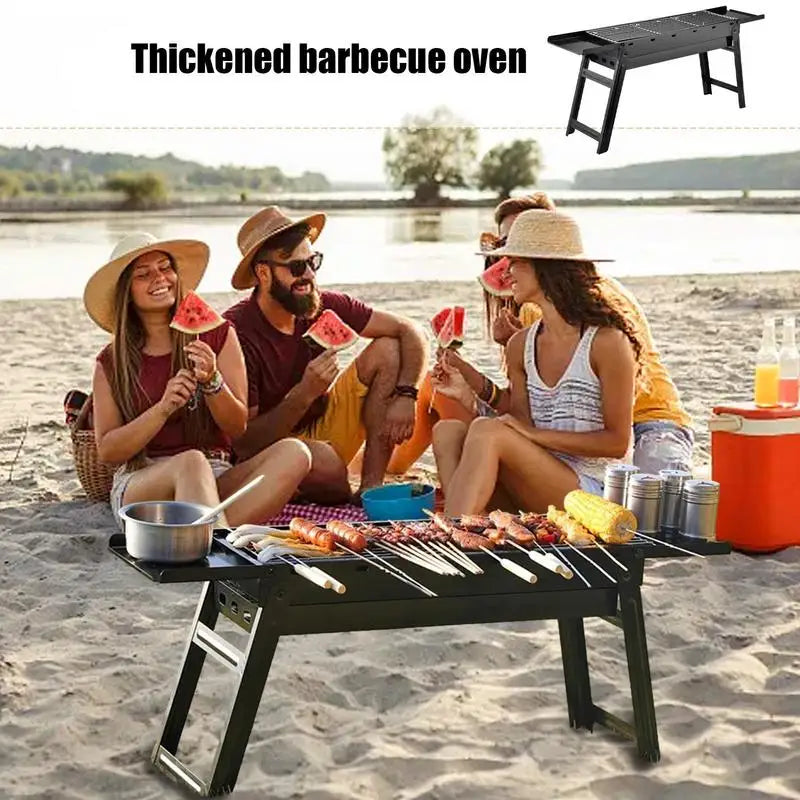 Foldable Portable Charcoal Grill, Wood-Burning Camp Stove, Picnic BBQ Cooker, Metal Burner - Ideal for Camping and Outdoor Barbecues