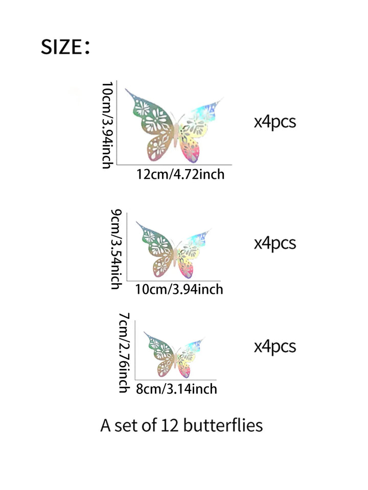 Set of 12 colorful 3D butterfly wall stickers size