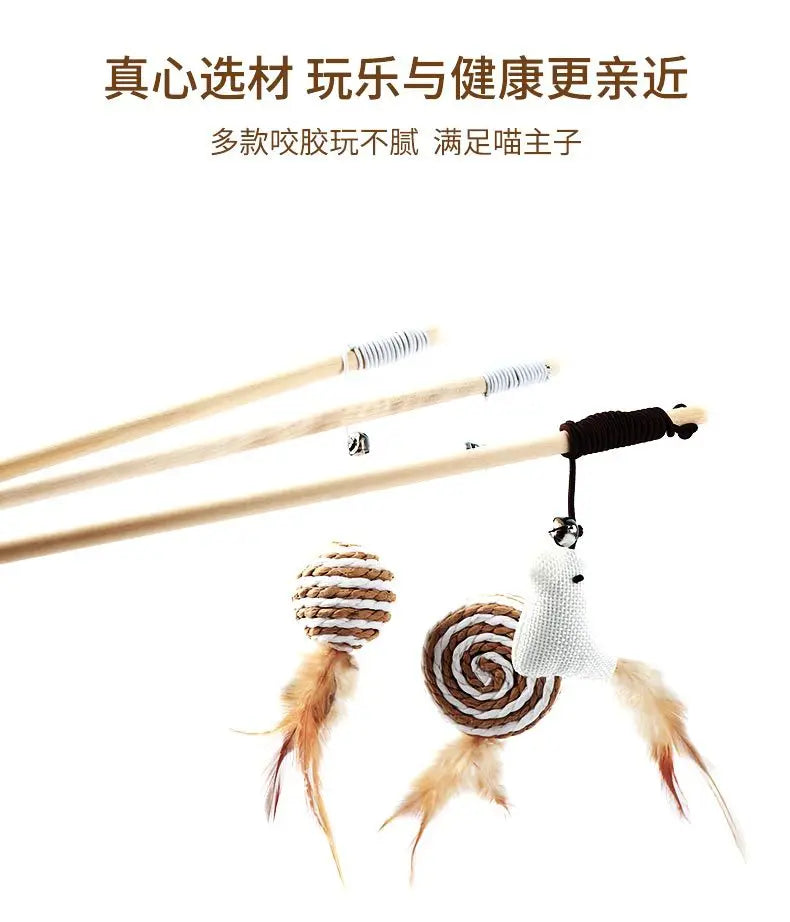 1PC Teaser Feather Toys Kitten Funny Colorful Rod Cat Wand Toys Wood Pet Cat Toys Interactive Stick Pet Cat Supplies