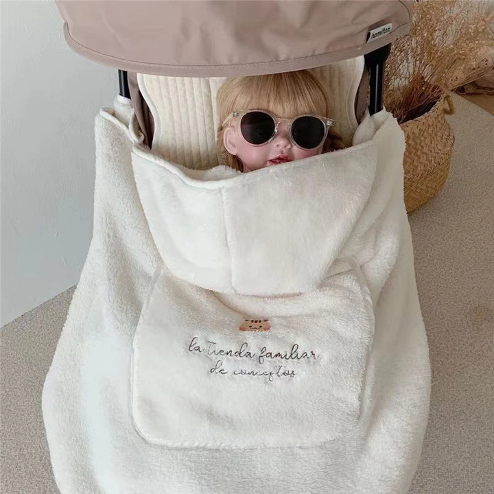 Cartoon bear plush baby blanket baby stroller windproof blanket travel out portable warm baby swaddle blanket