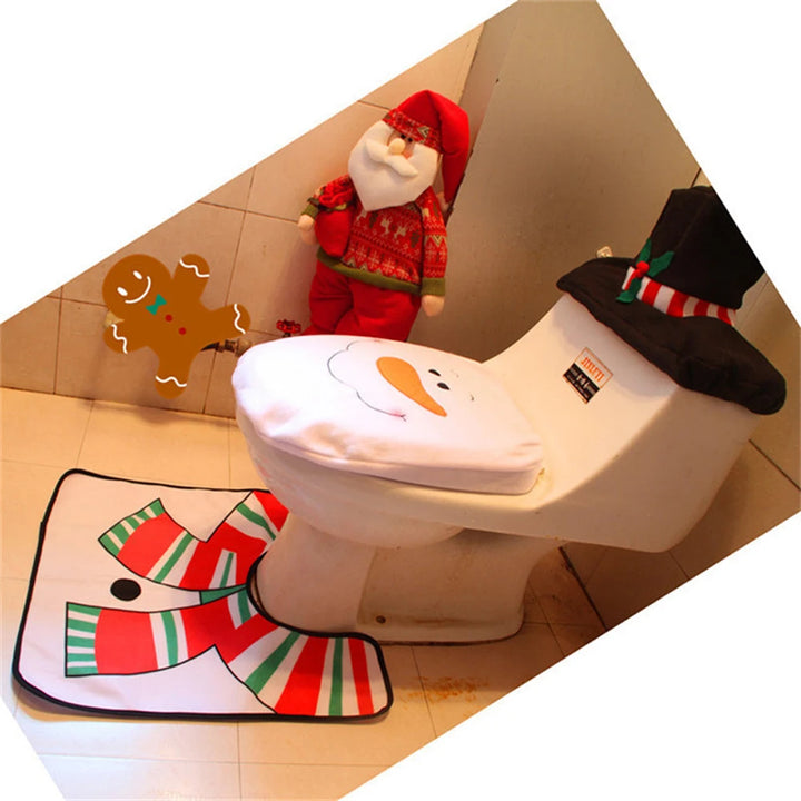 New Cute Christmas Toilet Seat Covers Creative Santa Claus Bathroom Mat Xmas Supplies for Home New Year Navidad Gift Decor 2024