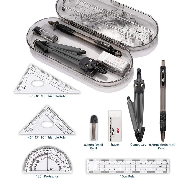 8 Pieces Mathematical Set Compass Lead Straight Ruler Combination for Students 2024 School Supplies | Math Drawing Measuring Tool