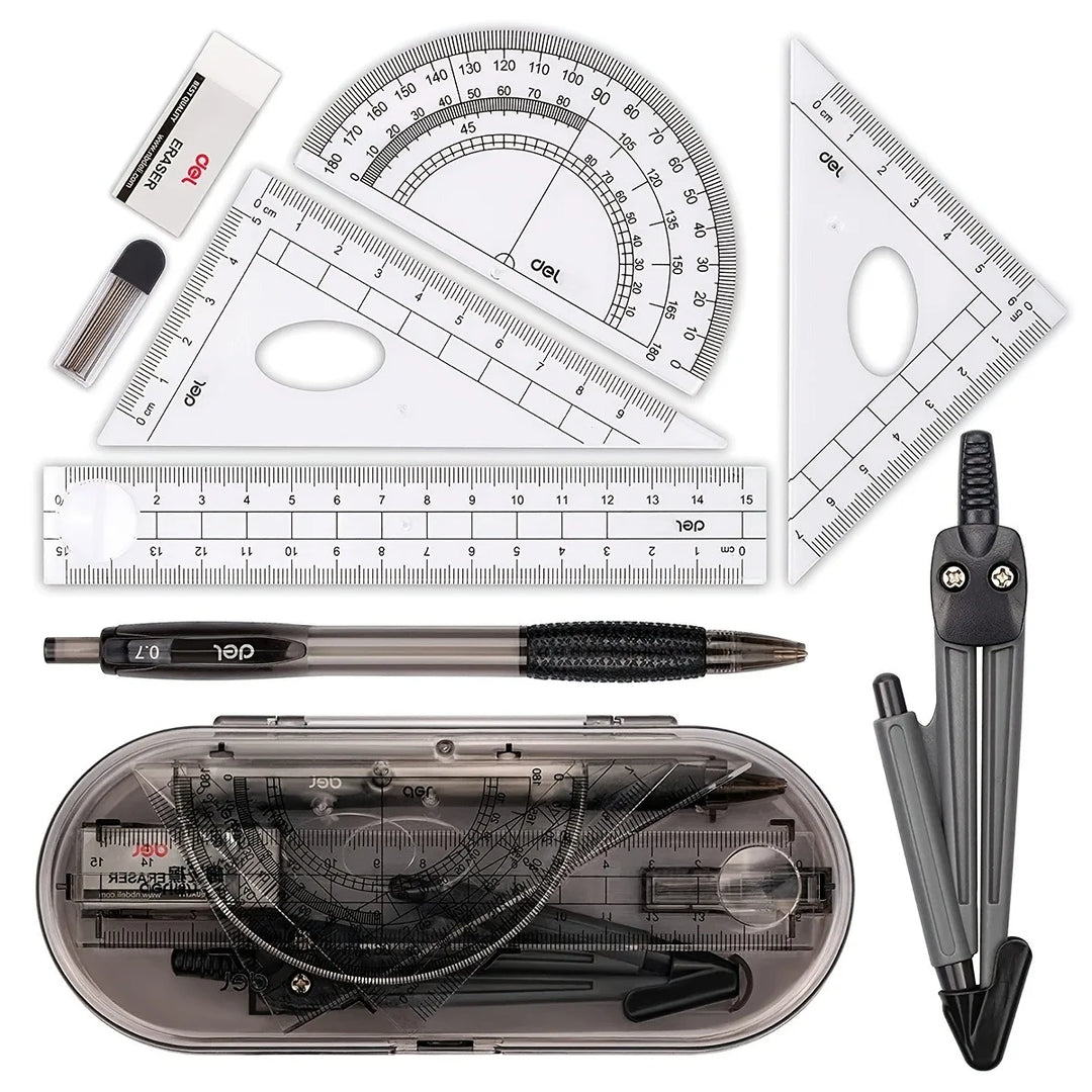 8 Pieces Mathematical Set Compass Lead Straight Ruler Combination for Students 2024 School Supplies | Math Drawing Measuring Tool