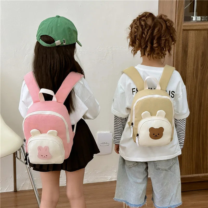 Korean Canvas Kids Backpack |Children's Handbags for Kindergarten Boys & Girls |Cartoon Bear Bunny Toddler Bag