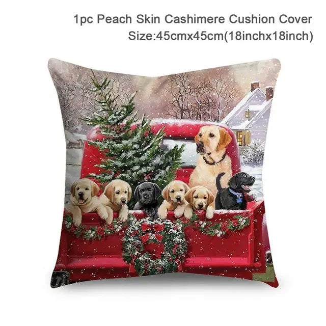 Dogs cushion cover with seasonal ornaments