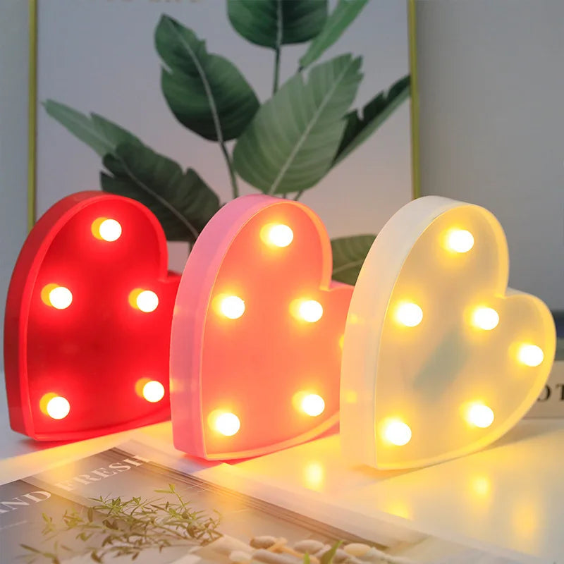 Love Heart LED Lamp Wedding Party Romantic Red Pink Night Light Ornament Birthday Christmas Home Decoration Valentines Day Gift